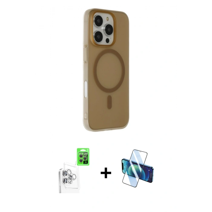MARSİLYAN™- iPhone 16 Pro Max Kılıf Çekirdek Modern Prime - Siyah 3D Antistatik Cam Ekran Koruyucu + Raze Metal Kamera Lens - BZ