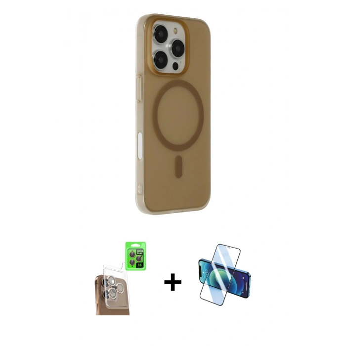 MARSİLYAN™- iPhone 16 Pro Max Kılıf Çekirdek Modern Prime - Siyah 3D Antistatik Cam Ekran Koruyucu + Raze Metal Kamera Lens - CLTM