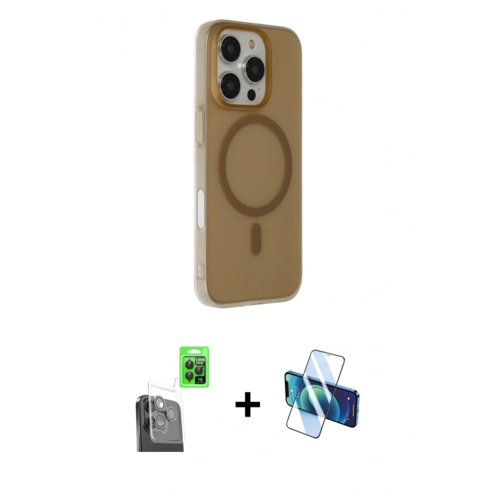 MARSİLYAN™- iPhone 16 Pro Max Kılıf Çekirdek Modern Prime - Siyah 3D Antistatik Cam Ekran Koruyucu + Raze Metal Kamera Lens - SH
