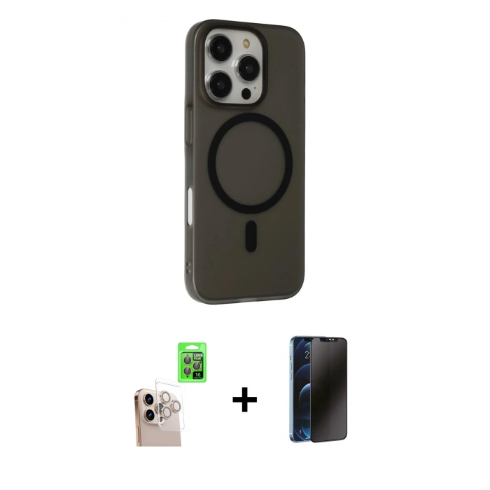MARSİLYAN™- iPhone 16 Pro Max Kılıf Çekirdek Modern Prime - Siyah 3D Antistatik Hayalet Cam Ekran Koruyucu + Raze Metal Kamera Lens - NLGY