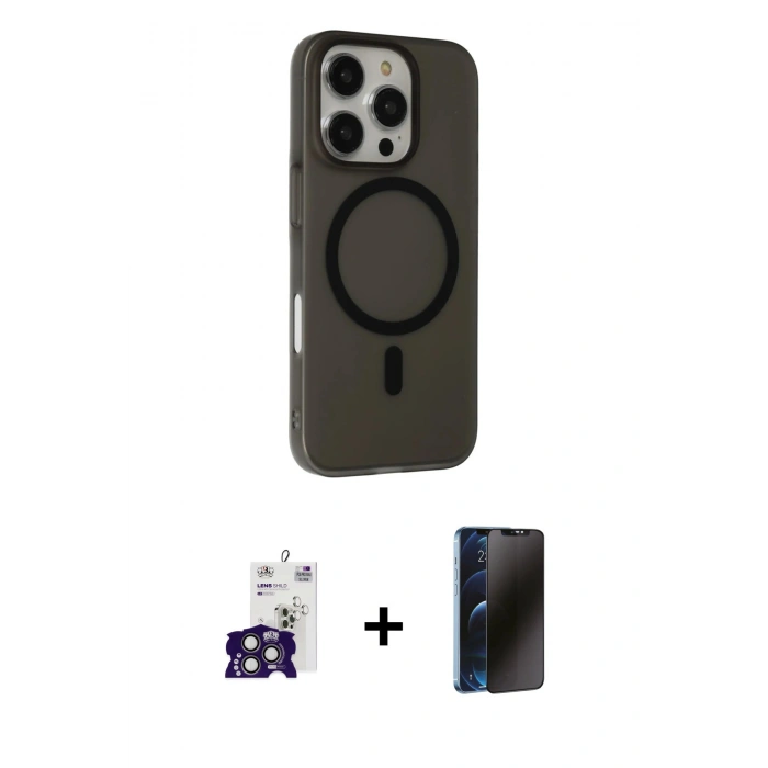 MARSİLYAN™- iPhone 16 Pro Max Kılıf Çekirdek Modern Prime - Siyah 3D Antistatik Hayalet Cam Ekran Koruyucu + Bilvis Titan Kamera Lens - TMGI