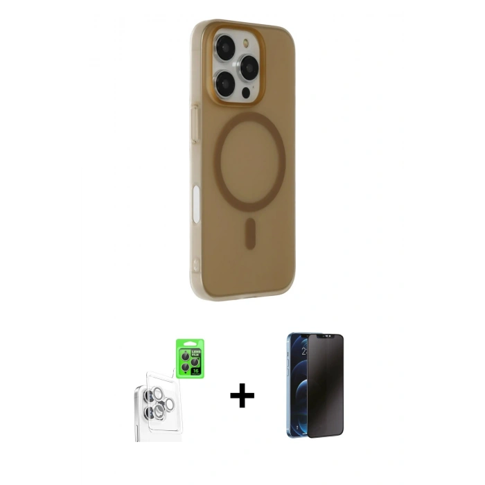 MARSİLYAN™- iPhone 16 Pro Max Kılıf Çekirdek Modern Prime - Siyah 3D Antistatik Hayalet Cam Ekran Koruyucu + Raze Metal Kamera Lens - BZ