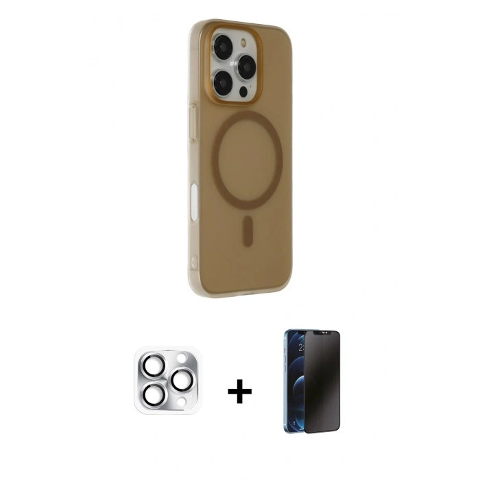 MARSİLYAN™- iPhone 16 Pro Max Kılıf Çekirdek Modern Prime - Siyah 3D Antistatik Hayalet Cam Ekran Koruyucu + Pers Alüminyum Kamera Lens - GS
