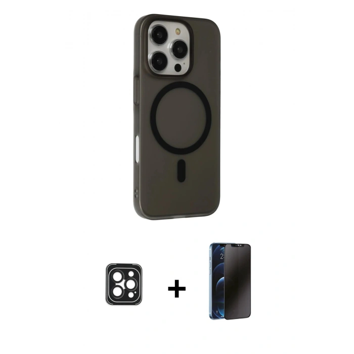 MARSİLYAN™- iPhone 16 Pro Max Kılıf Çekirdek Modern Prime - Siyah 3D Antistatik Hayalet Cam Ekran Koruyucu + PVD Metal Kamera Lens - SH