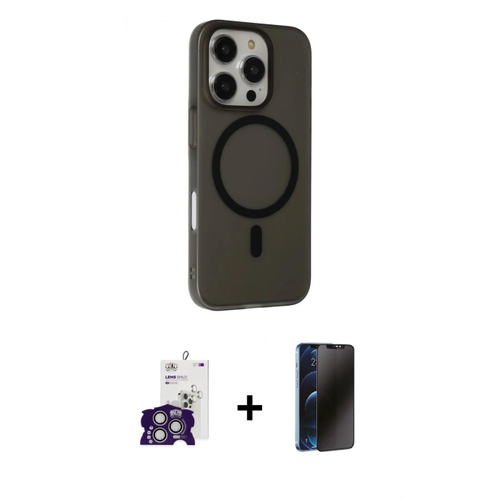 MARSİLYAN™- iPhone 16 Pro Max Kılıf Çekirdek Modern Prime - Siyah 3D Antistatik Hayalet Cam Ekran Koruyucu + Bilvis Titan Kamera Lens - GS