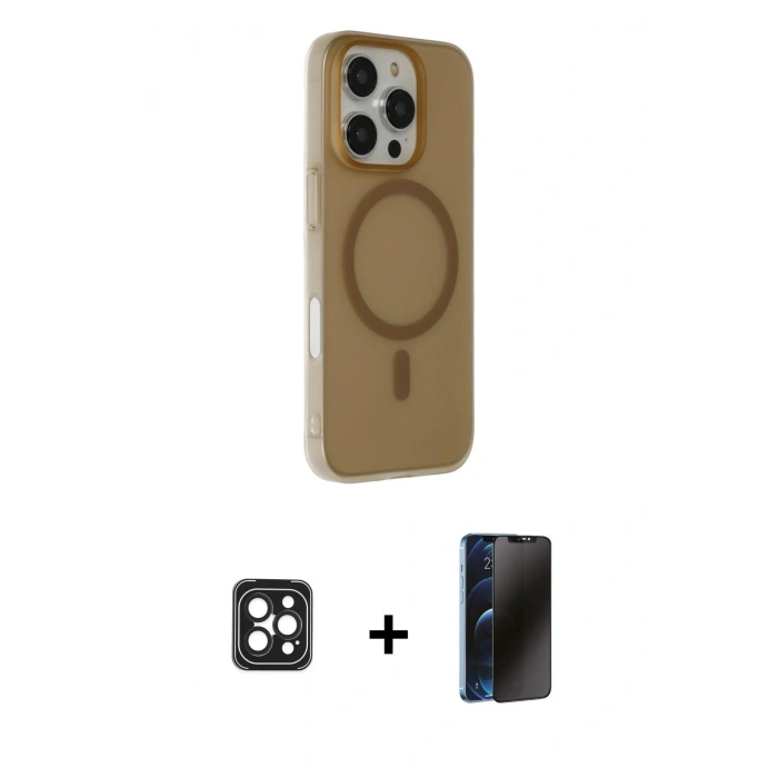 MARSİLYAN™- iPhone 16 Pro Max Kılıf Çekirdek Modern Prime - Siyah 3D Antistatik Hayalet Cam Ekran Koruyucu + PVD Metal Kamera Lens - SH