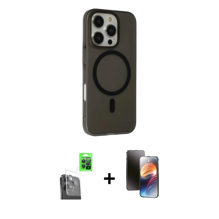 MARSİLYAN™- iPhone 16 Pro Max Kılıf Çekirdek Modern Prime - Siyah 3D Antistatik Mat Seramik Nano Ekran Koruyucu + Raze Metal Kamera Lens - SH