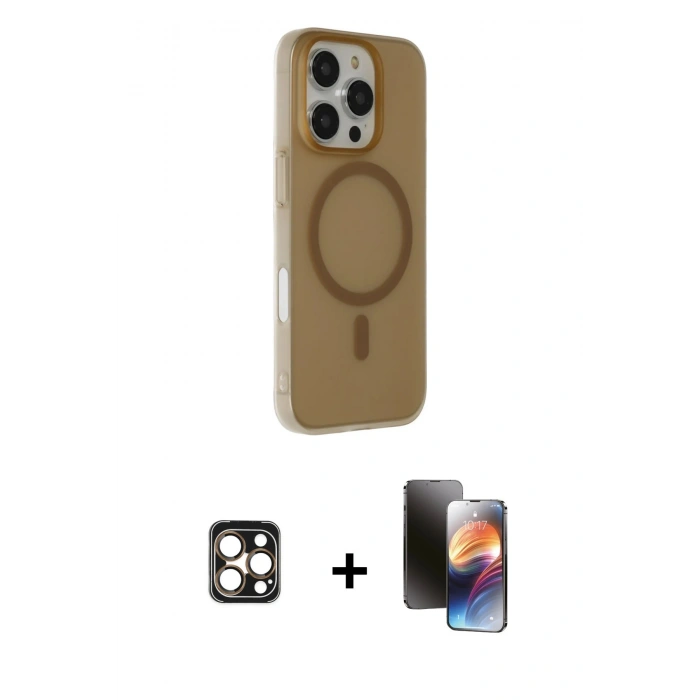 MARSİLYAN™- iPhone 16 Pro Max Kılıf Çekirdek Modern Prime - Siyah 3D Antistatik Mat Seramik Nano Ekran Koruyucu + Gold PVD Metal Kamera Lens