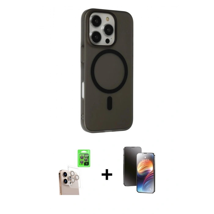 MARSİLYAN™- iPhone 16 Pro Max Kılıf Çekirdek Modern Prime - Siyah 3D Antistatik Mat Seramik Nano Ekran Koruyucu + Raze Metal Kamera Lens - NLGY