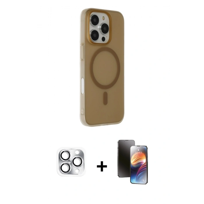 MARSİLYAN™- iPhone 16 Pro Max Kılıf Çekirdek Modern Prime - Siyah 3D Antistatik Mat Seramik Nano Ekran Koruyucu + Pers Alüminyum Kamera Lens - GS