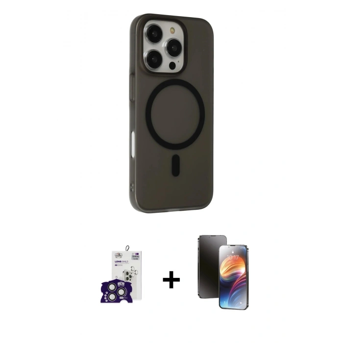 MARSİLYAN™- iPhone 16 Pro Max Kılıf Çekirdek Modern Prime - Siyah 3D Antistatik Mat Seramik Nano Ekran Koruyucu + Bilvis Titan Kamera Lens - TMGI