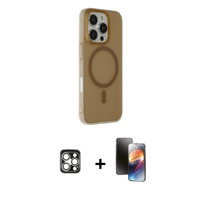 MARSİLYAN™- iPhone 16 Pro Max Kılıf Çekirdek Modern Prime - Siyah 3D Antistatik Mat Seramik Nano Ekran Koruyucu + PVD Metal Kamera Lens - GS