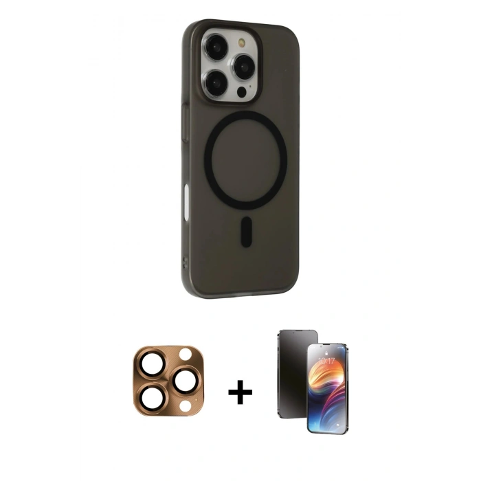 MARSİLYAN™- iPhone 16 Pro Max Kılıf Çekirdek Modern Prime - Siyah 3D Antistatik Mat Seramik Nano Ekran Koruyucu + Pers Alüminyum Kamera Lens - CLTM