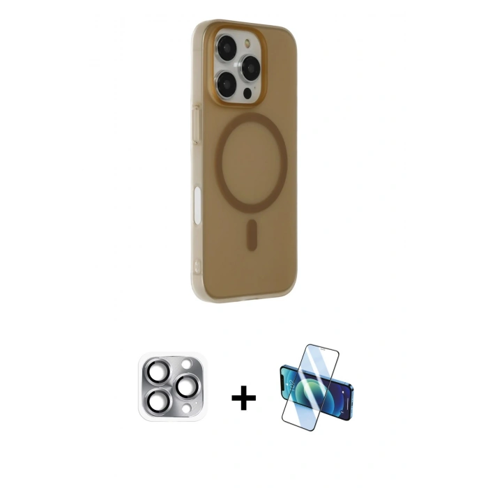 MARSİLYAN™- iPhone 16 Pro Max Kılıf Çekirdek Modern Prime - Siyah 3D Antistatik Seramik Nano Ekran Koruyucu + Pers Alüminyum Kamera Lens - GI