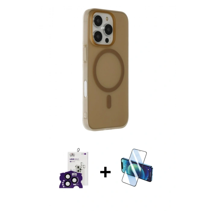 MARSİLYAN™- iPhone 16 Pro Max Kılıf Çekirdek Modern Prime - Siyah 3D Antistatik Seramik Nano Ekran Koruyucu + Bilvis Titan Kamera Lens - SH