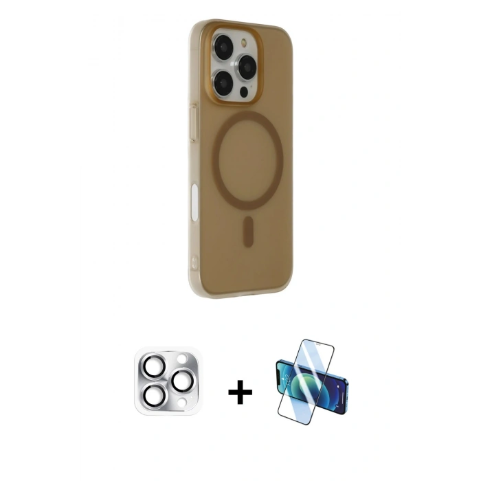 MARSİLYAN™- iPhone 16 Pro Max Kılıf Çekirdek Modern Prime - Siyah 3D Antistatik Seramik Nano Ekran Koruyucu + Pers Alüminyum Kamera Lens - GS