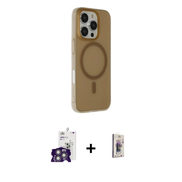 MARSİLYAN™- iPhone 16 Pro Max Kılıf Çekirdek Modern Prime - Siyah Bilvis 3D Cam Ekran Koruyucu + Bilvis Titan Kamera Lens - GS