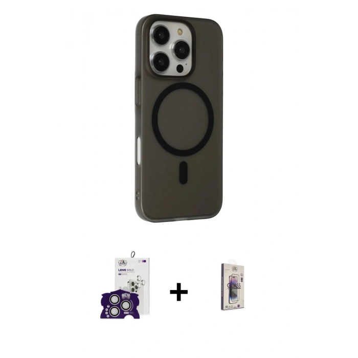 MARSİLYAN™- iPhone 16 Pro Max Kılıf Çekirdek Modern Prime - Siyah Bilvis 3D Cam Ekran Koruyucu + Bilvis Titan Kamera Lens - GS