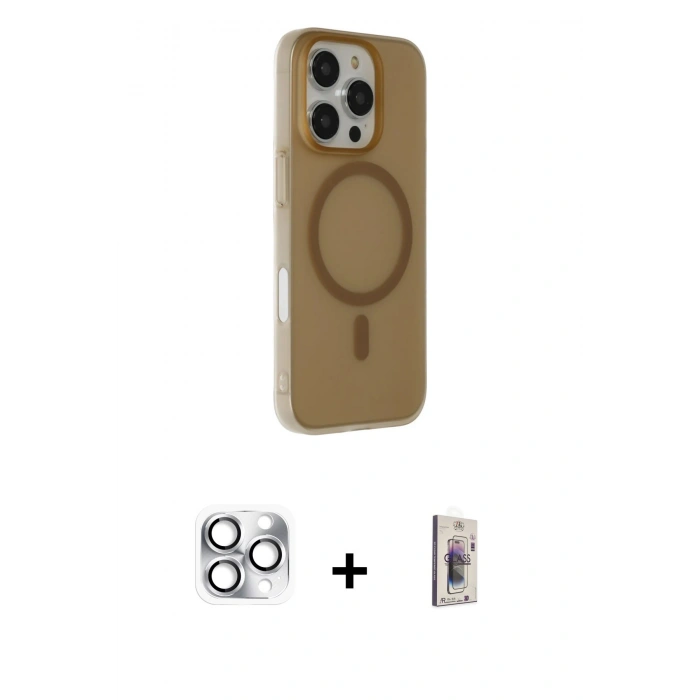 MARSİLYAN™- iPhone 16 Pro Max Kılıf Çekirdek Modern Prime - Siyah Bilvis 3D Cam Ekran Koruyucu + Pers Alüminyum Kamera Lens - GS