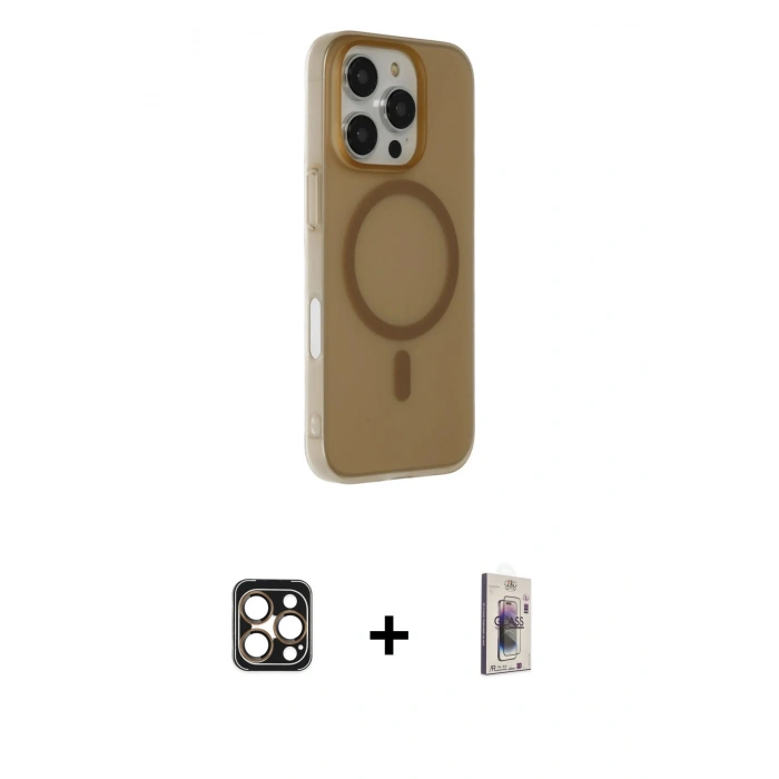 MARSİLYAN™- iPhone 16 Pro Max Kılıf Çekirdek Modern Prime - Siyah Bilvis 3D Cam Ekran Koruyucu + PVD Metal Kamera Lens - GD