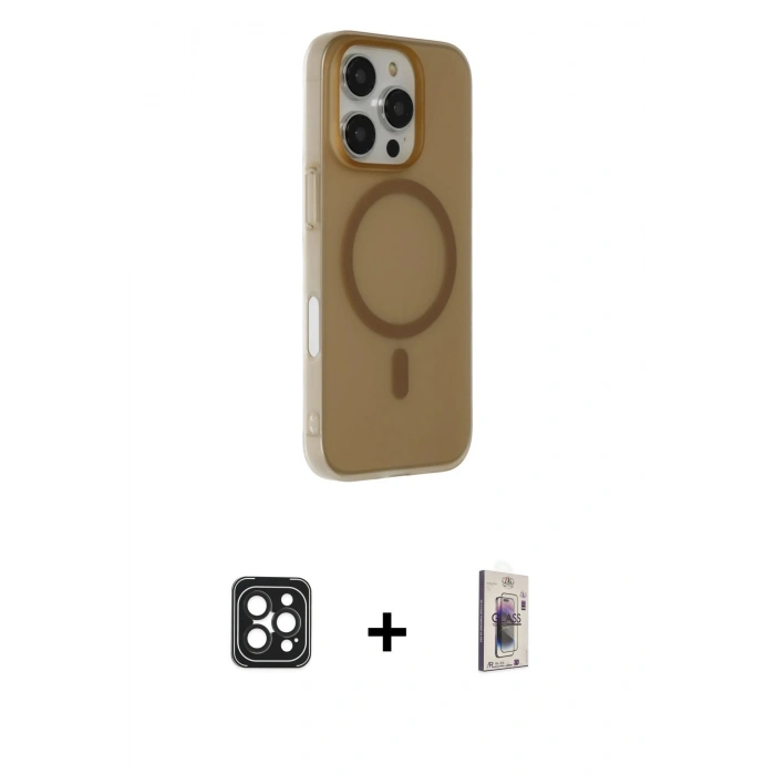 MARSİLYAN™- iPhone 16 Pro Max Kılıf Çekirdek Modern Prime - Siyah Bilvis 3D Cam Ekran Koruyucu + PVD Metal Kamera Lens - SH