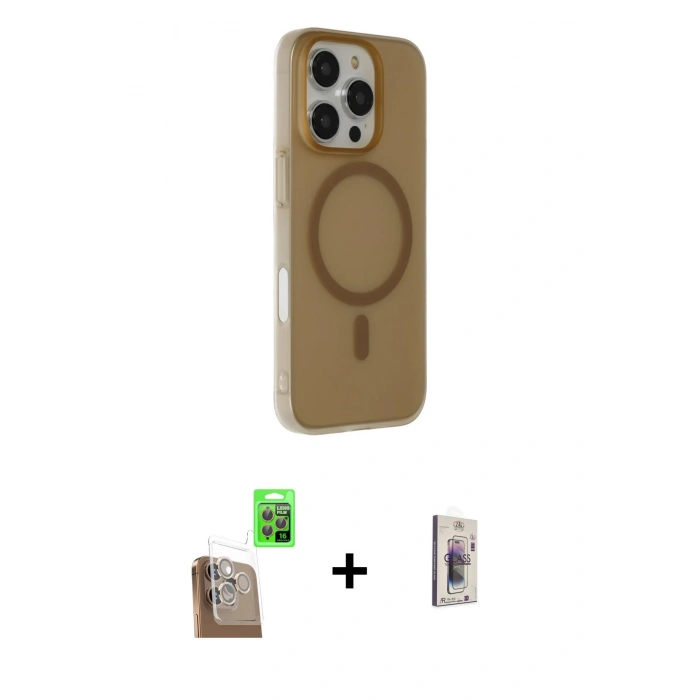 MARSİLYAN™- iPhone 16 Pro Max Kılıf Çekirdek Modern Prime - Siyah Bilvis 3D Cam Ekran Koruyucu + Raze Metal Kamera Lens - CLTM