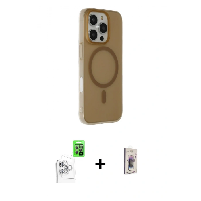 MARSİLYAN™- iPhone 16 Pro Max Kılıf Çekirdek Modern Prime - Siyah Bilvis 3D Cam Ekran Koruyucu + Raze Metal Kamera Lens - BZ