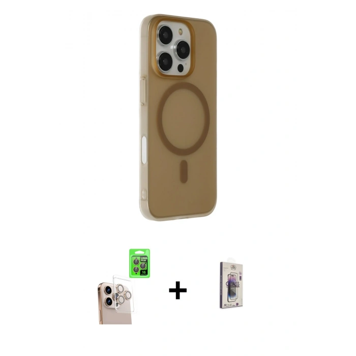 MARSİLYAN™- iPhone 16 Pro Max Kılıf Çekirdek Modern Prime - Siyah Bilvis 3D Cam Ekran Koruyucu + Raze Metal Kamera Lens - NLGY