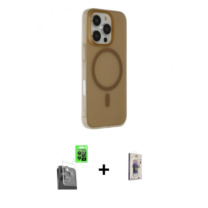 MARSİLYAN™- iPhone 16 Pro Max Kılıf Çekirdek Modern Prime - Siyah Bilvis 3D Cam Ekran Koruyucu + Raze Metal Kamera Lens - SH