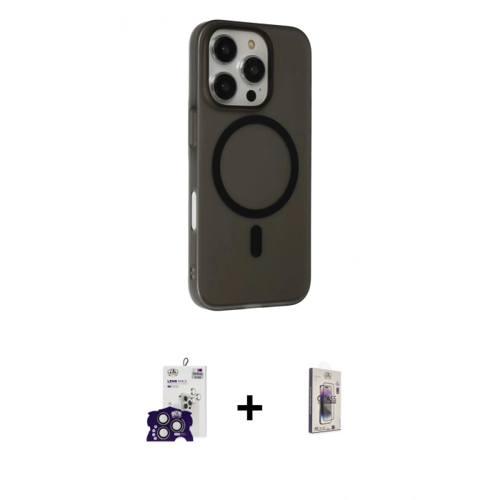 MARSİLYAN™- iPhone 16 Pro Max Kılıf Çekirdek Modern Prime - Siyah Bilvis 3D Cam Ekran Koruyucu + Bilvis Titan Kamera Lens - TMGI