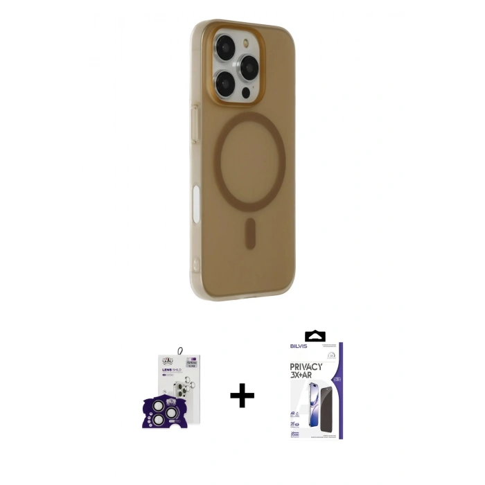MARSİLYAN™- iPhone 16 Pro Max Kılıf Çekirdek Modern Prime - Siyah Bilvis 3X AR Hayalet Cam Ekran Koruyucu + Bilvis Titan Kamera Lens - TMGI