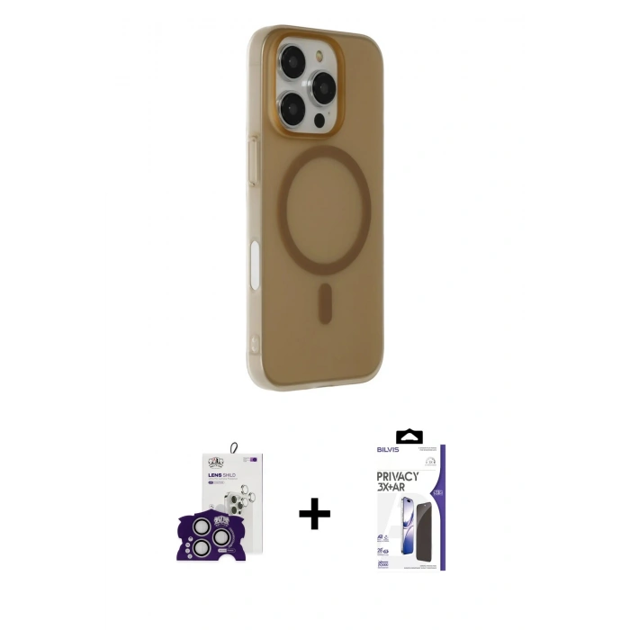 MARSİLYAN™- iPhone 16 Pro Max Kılıf Çekirdek Modern Prime - Siyah Bilvis 3X AR Hayalet Cam Ekran Koruyucu + Bilvis Titan Kamera Lens - GS
