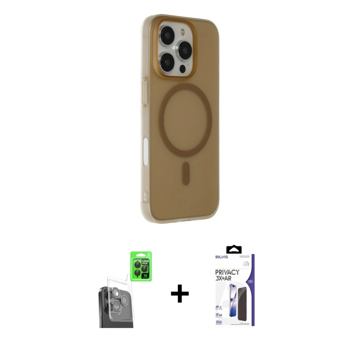 MARSİLYAN™- iPhone 16 Pro Max Kılıf Çekirdek Modern Prime - Siyah Bilvis 3X AR Hayalet Cam Ekran Koruyucu + Raze Metal Kamera Lens - SH