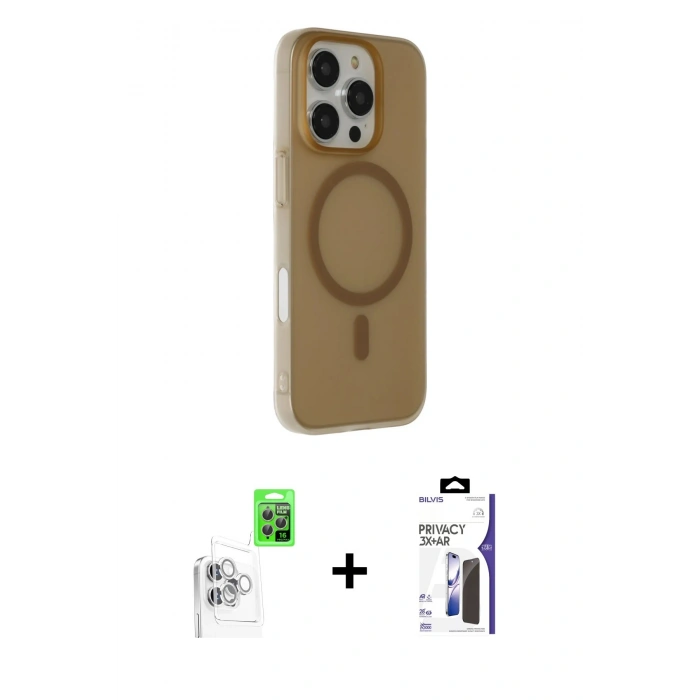 MARSİLYAN™- iPhone 16 Pro Max Kılıf Çekirdek Modern Prime - Siyah Bilvis 3X AR Hayalet Cam Ekran Koruyucu + Raze Metal Kamera Lens - BZ