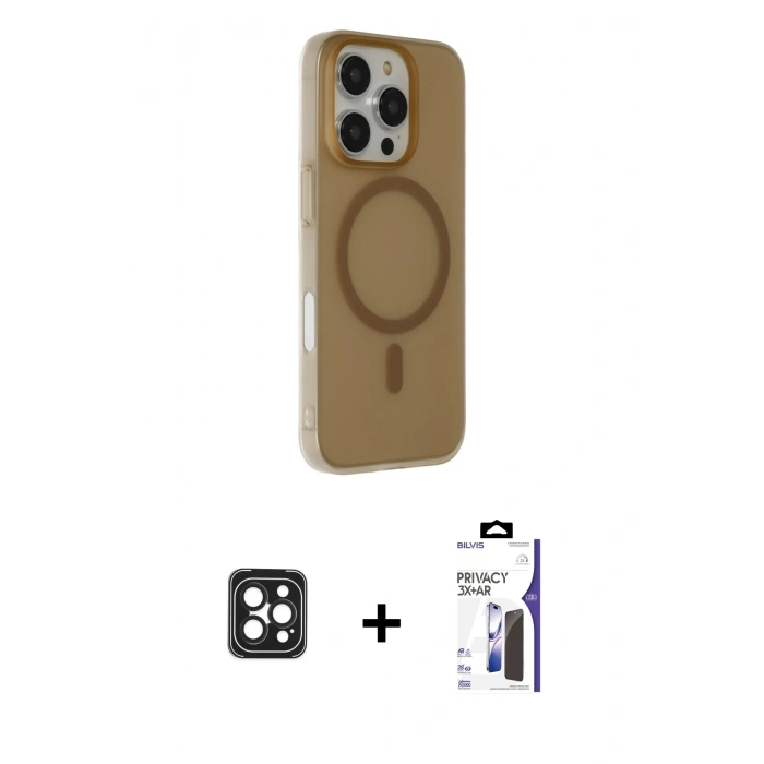 MARSİLYAN™- iPhone 16 Pro Max Kılıf Çekirdek Modern Prime - Siyah Bilvis 3X AR Hayalet Cam Ekran Koruyucu + PVD Metal Kamera Lens - SH