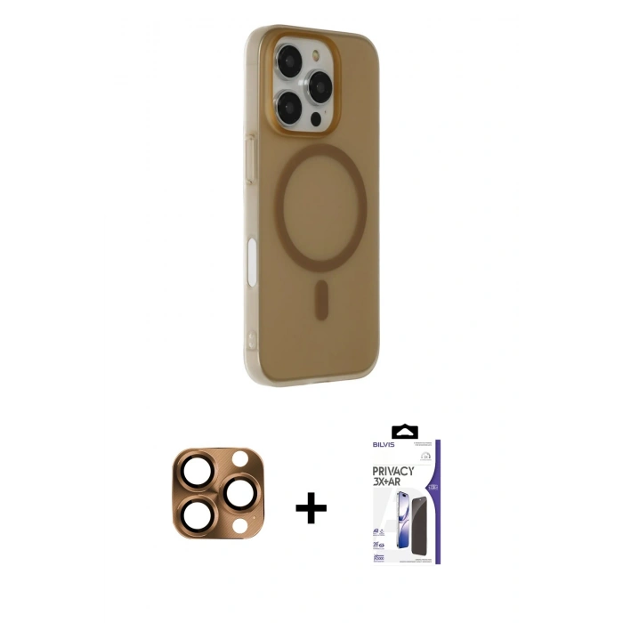 MARSİLYAN™- iPhone 16 Pro Max Kılıf Çekirdek Modern Prime - Siyah Bilvis 3X AR Hayalet Cam Ekran Koruyucu + Pers Alüminyum Kamera Lens - CLTM