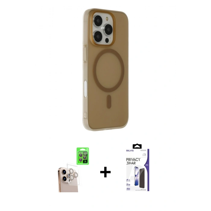 MARSİLYAN™- iPhone 16 Pro Max Kılıf Çekirdek Modern Prime - Siyah Bilvis 3X AR Hayalet Cam Ekran Koruyucu + Raze Metal Kamera Lens - NLGY