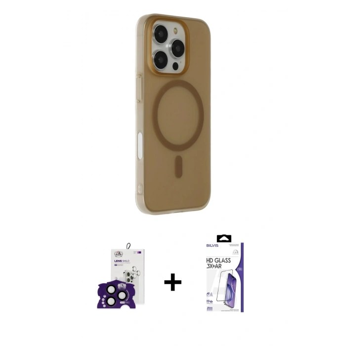 MARSİLYAN™- iPhone 16 Pro Max Kılıf Çekirdek Modern Prime - Siyah Bilvis 3X AR HD Cam Ekran Koruyucu + Bilvis Titan Kamera Lens - SH