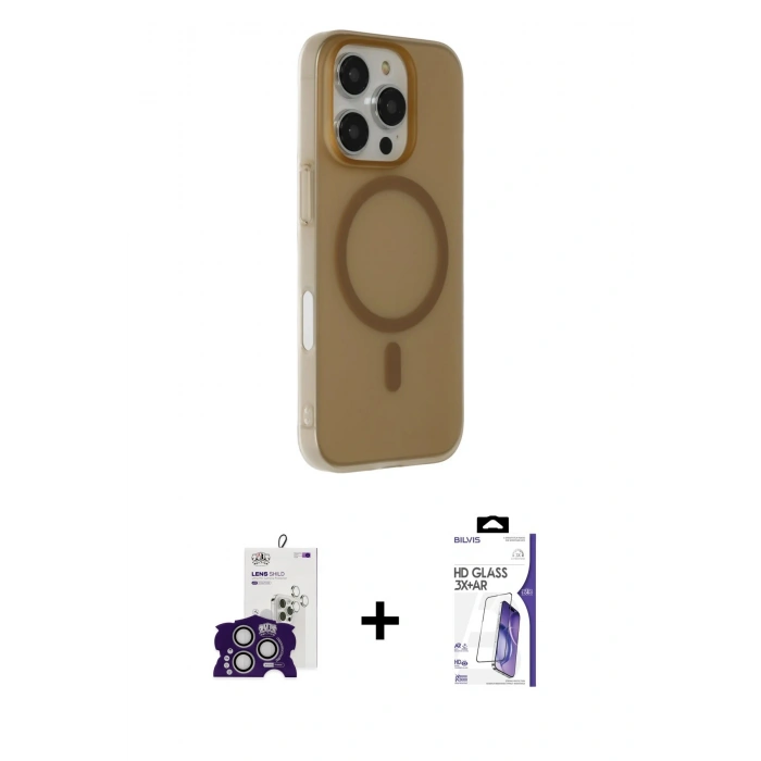 MARSİLYAN™- iPhone 16 Pro Max Kılıf Çekirdek Modern Prime - Siyah Bilvis 3X AR HD Cam Ekran Koruyucu + Bilvis Titan Kamera Lens - GS
