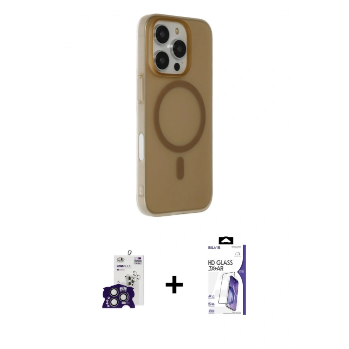 MARSİLYAN™- iPhone 16 Pro Max Kılıf Çekirdek Modern Prime - Siyah Bilvis 3X AR HD Cam Ekran Koruyucu + Bilvis Titan Kamera Lens - TMGI