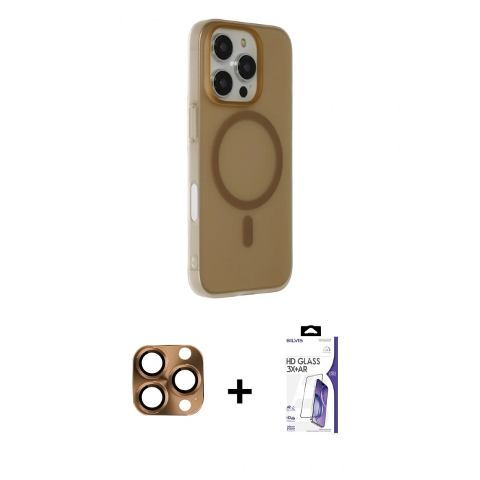 MARSİLYAN™- iPhone 16 Pro Max Kılıf Çekirdek Modern Prime - Siyah Bilvis 3X AR HD Cam Ekran Koruyucu + Pers Alüminyum Kamera Lens - CLTM