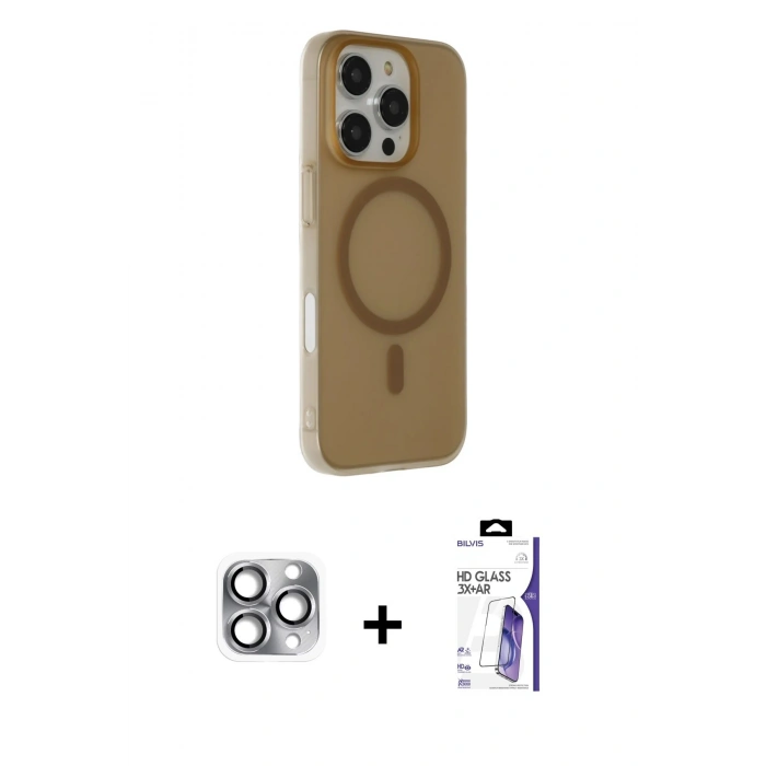 MARSİLYAN™- iPhone 16 Pro Max Kılıf Çekirdek Modern Prime - Siyah Bilvis 3X AR HD Cam Ekran Koruyucu + Pers Alüminyum Kamera Lens - GI