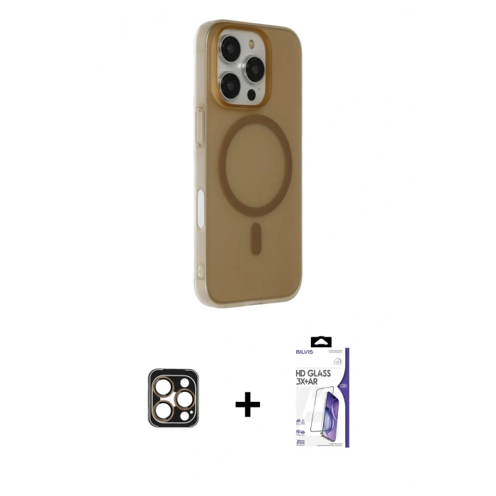 MARSİLYAN™- iPhone 16 Pro Max Kılıf Çekirdek Modern Prime - Siyah Bilvis 3X AR HD Cam Ekran Koruyucu + PVD Metal Kamera Lens - GD