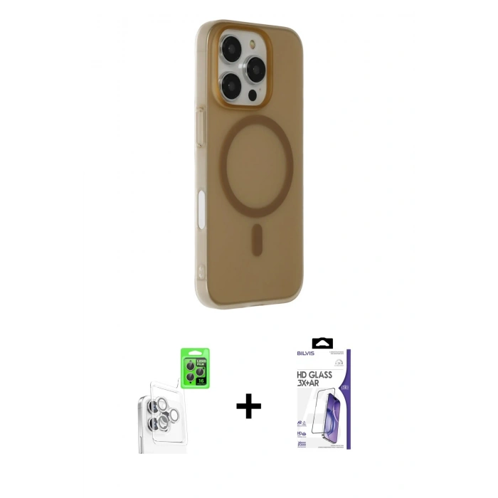 MARSİLYAN™- iPhone 16 Pro Max Kılıf Çekirdek Modern Prime - Siyah Bilvis 3X AR HD Cam Ekran Koruyucu + Raze Metal Kamera Lens - BZ