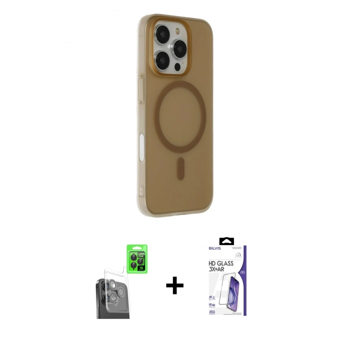 MARSİLYAN™- iPhone 16 Pro Max Kılıf Çekirdek Modern Prime - Siyah Bilvis 3X AR HD Cam Ekran Koruyucu + Raze Metal Kamera Lens - SH