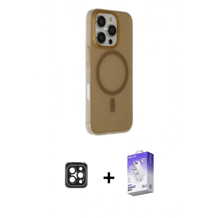 MARSİLYAN™- iPhone 16 Pro Max Kılıf Çekirdek Modern Prime - Siyah Bilvis 5in1 3D Magic Cam Ekran Koruyucu + PVD Metal Kamera Lens - SH