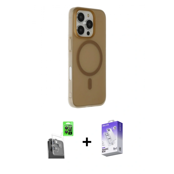 MARSİLYAN™- iPhone 16 Pro Max Kılıf Çekirdek Modern Prime - Siyah Bilvis 5in1 3D Magic Cam Ekran Koruyucu + Raze Metal Kamera Lens - SH