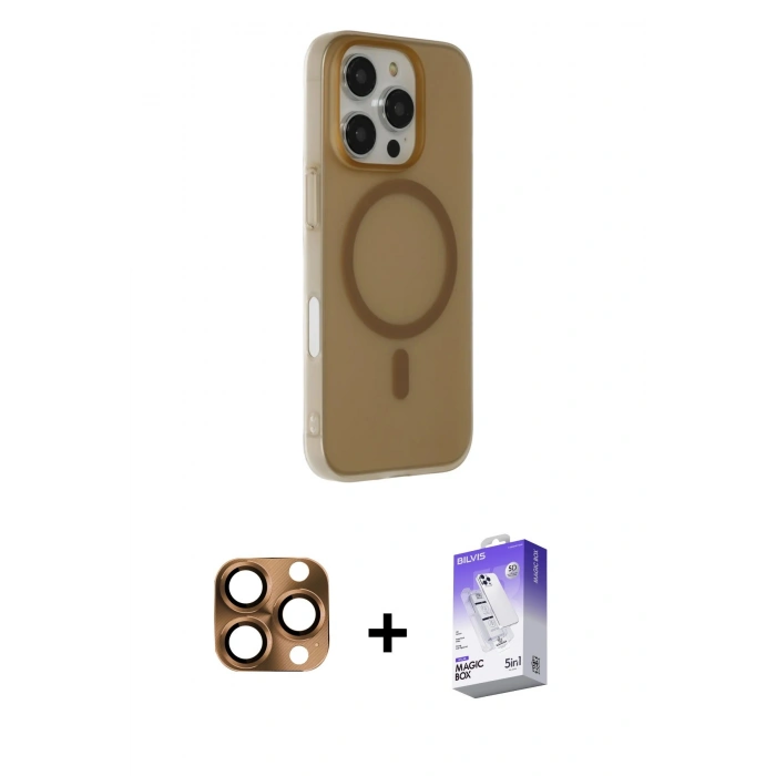MARSİLYAN™- iPhone 16 Pro Max Kılıf Çekirdek Modern Prime - Siyah Bilvis 5in1 3D Magic Cam Ekran Koruyucu + Pers Alüminyum Kamera Lens - CLTM