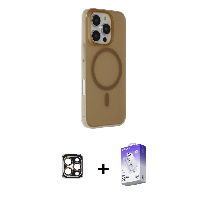 MARSİLYAN™- iPhone 16 Pro Max Kılıf Çekirdek Modern Prime - Siyah Bilvis 5in1 3D Magic Cam Ekran Koruyucu + PVD Metal Kamera Lens - GD