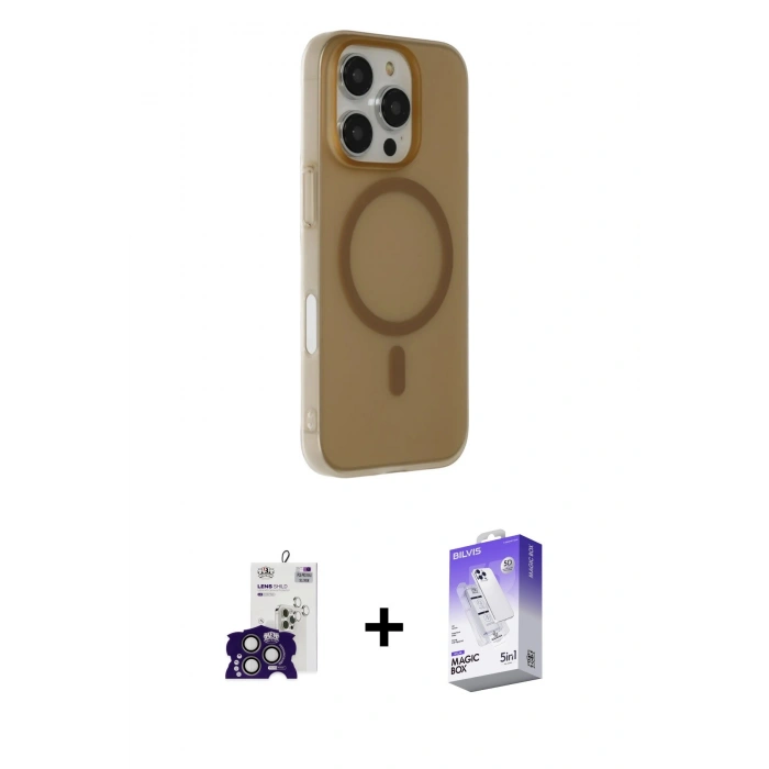 MARSİLYAN™- iPhone 16 Pro Max Kılıf Çekirdek Modern Prime - Siyah Bilvis 5in1 3D Magic Cam Ekran Koruyucu + Titanyum Gri Bilvis Titan Kamera Lens